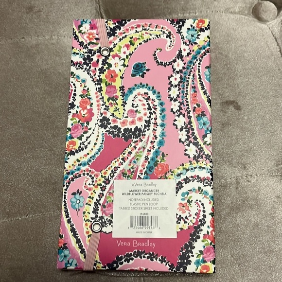 Vera Bradley, wildflower paisley, fuchsia market organizer, new, notebook inside - Picture 2 of 5